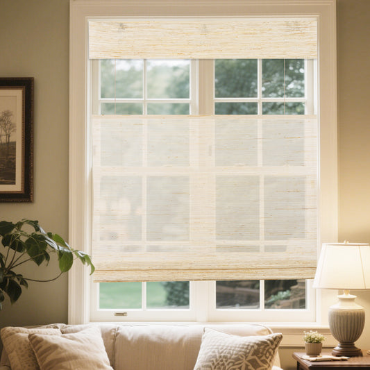 Custom Bamboo Shades|Natural Bamboo|Top Down Bottom Up Cordless|Cordless Roman Shades for Windows and Doors (Natural Woven)