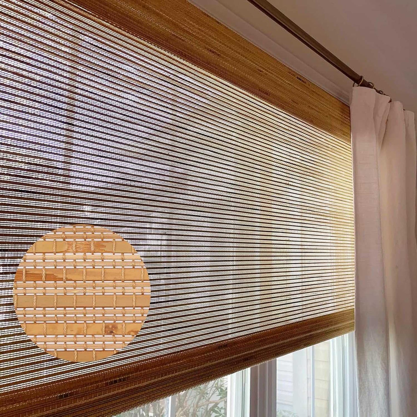 LANTIME Bamboo Woven Roman Shade cordless sheer light filtering natural window treatment