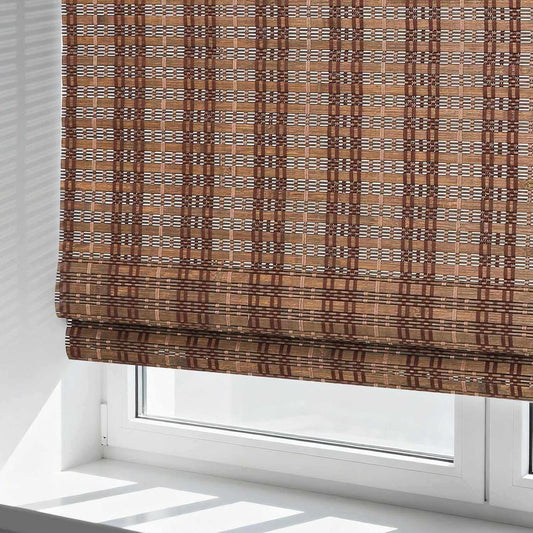 No Drill No Tools Blinds LANTIME cordless bamboo Roman shade filtering light in kitchen window