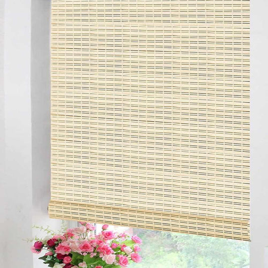LANTIME No Drill No Tools Bamboo Roller Shade light filtering cordless custom size window blind