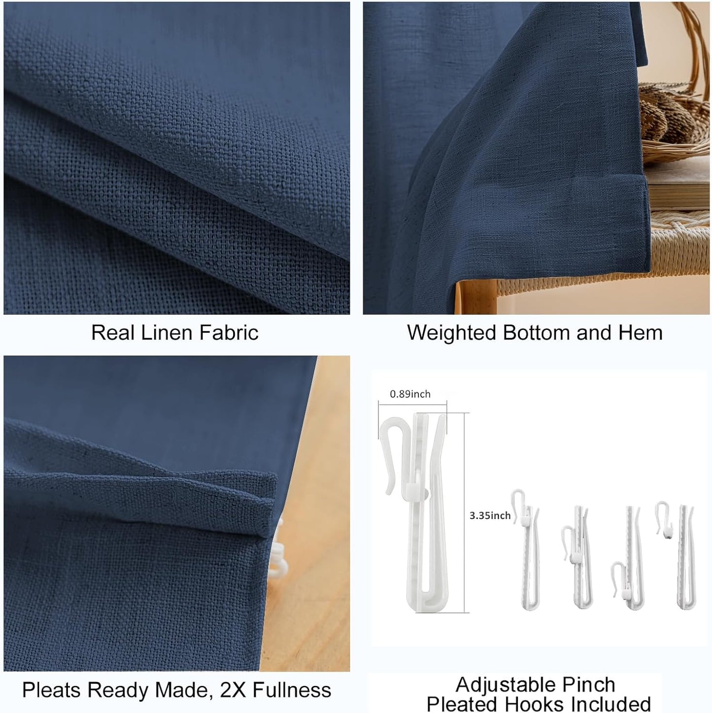 LANTIME Privacy Panels for Windows, Double Pleats Linen Fabric Window Curtains, 2 Panels