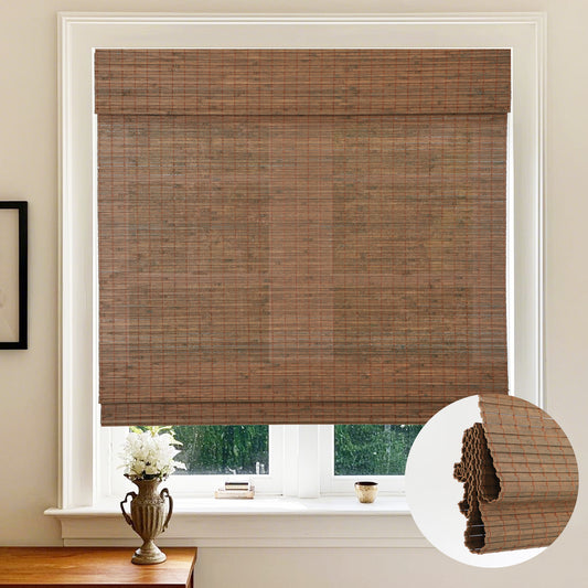 Cordless Wood Window Blinds, Bamboo Sheer Sheer Light Filtering Woven Roman Shades