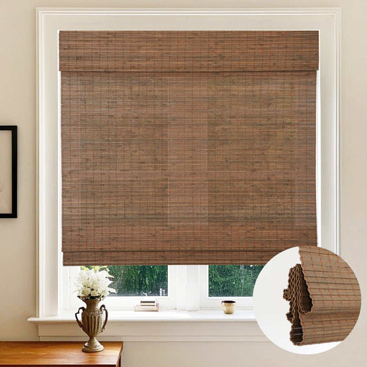 LANTIME Bamboo Roman Shade cordless sheer bamboo window covering with natural warm tone and child pet safe design