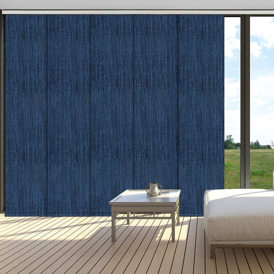 Sliding panel track blinds covering a wide opening