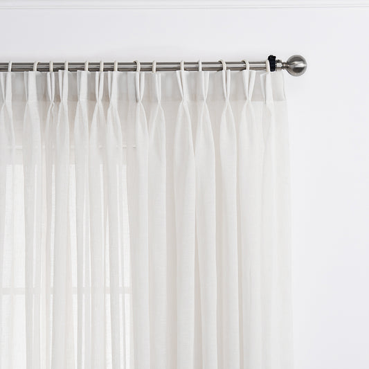 LANTIME Sheer Curtains , Faux Linen Double Pleats Window Sheer Curtains Panels Drapery for Home, Hotel, Office, Set of 2