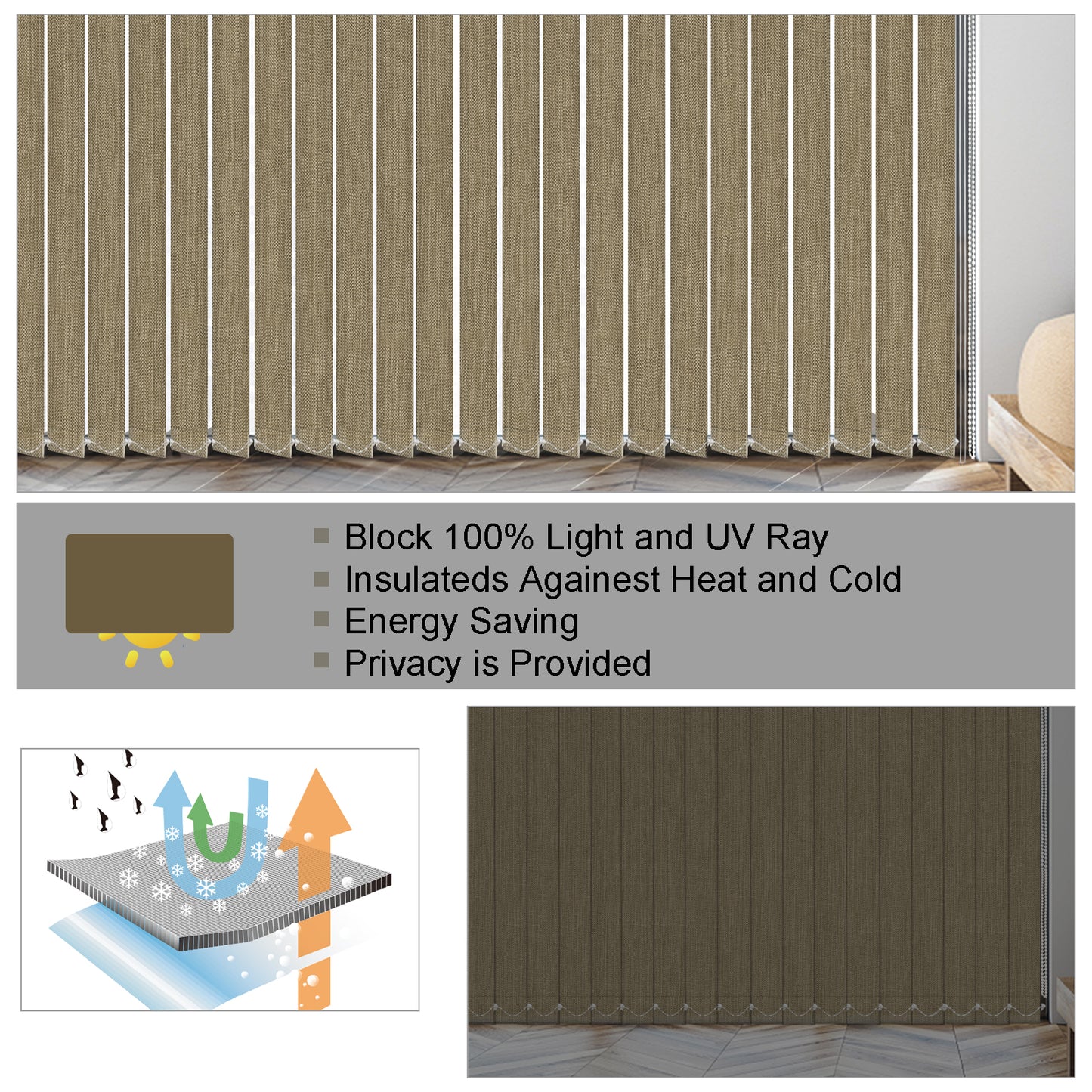 Vertical Window Shades, 3.5inch Slat Fabric Light Filtering UV Protection Decoration Vertical Window Blinds Quality