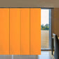 Blackout sliding panel blinds on large window providing privacy and light control