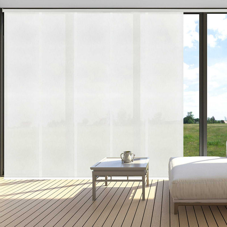 Blackout sliding panel blinds for large sliding doors and windows with modern track system
