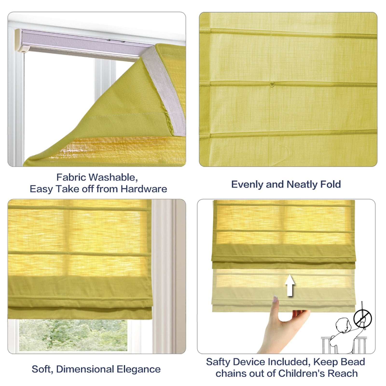 LANTIME No-Drill Roman Shade elegant light-filtering fabric cordless window treatment