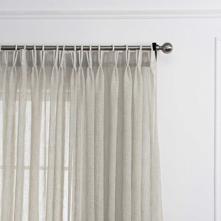 LANTIME Faux Linen Sheer Curtains double pinch pleat set of 2 with linen texture and UV protection