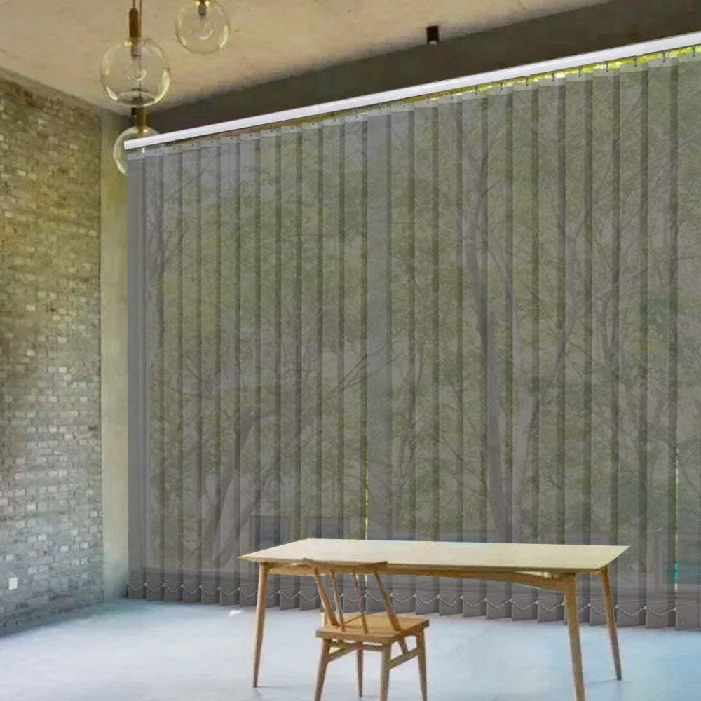 LANTIME Solar Mesh vertical blinds in beige with 5% openness for sliding doors, cordless and UV-protective