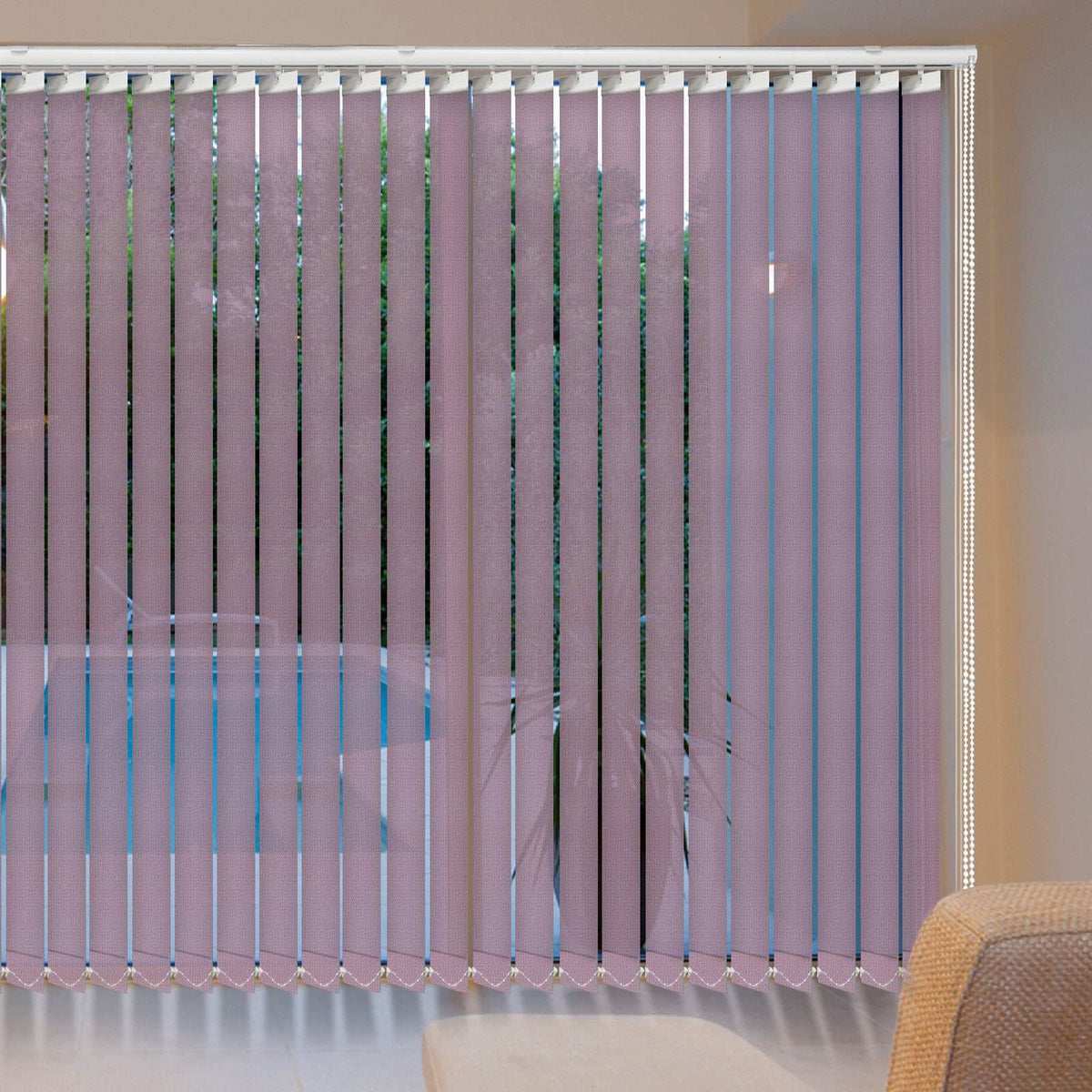 LANTIME Sheer Vertical Blinds purple cordless UV protection on sliding door