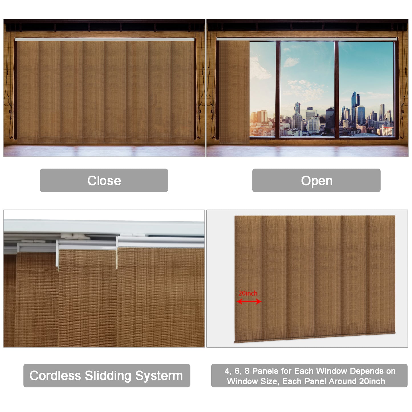 Cordless Track Blinds Sliding Panels, 100% Blackout Made to Order Vertical Blinds for Sliding Doors, Large Windows, Open Spaces and Room Dividers