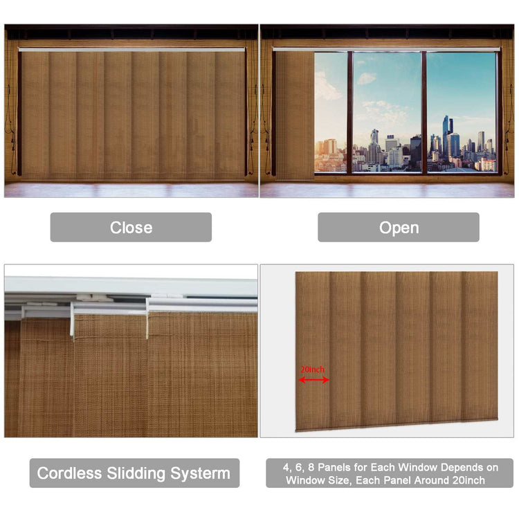 Blackout sliding panel blinds installed on large sliding door with modern vertical design