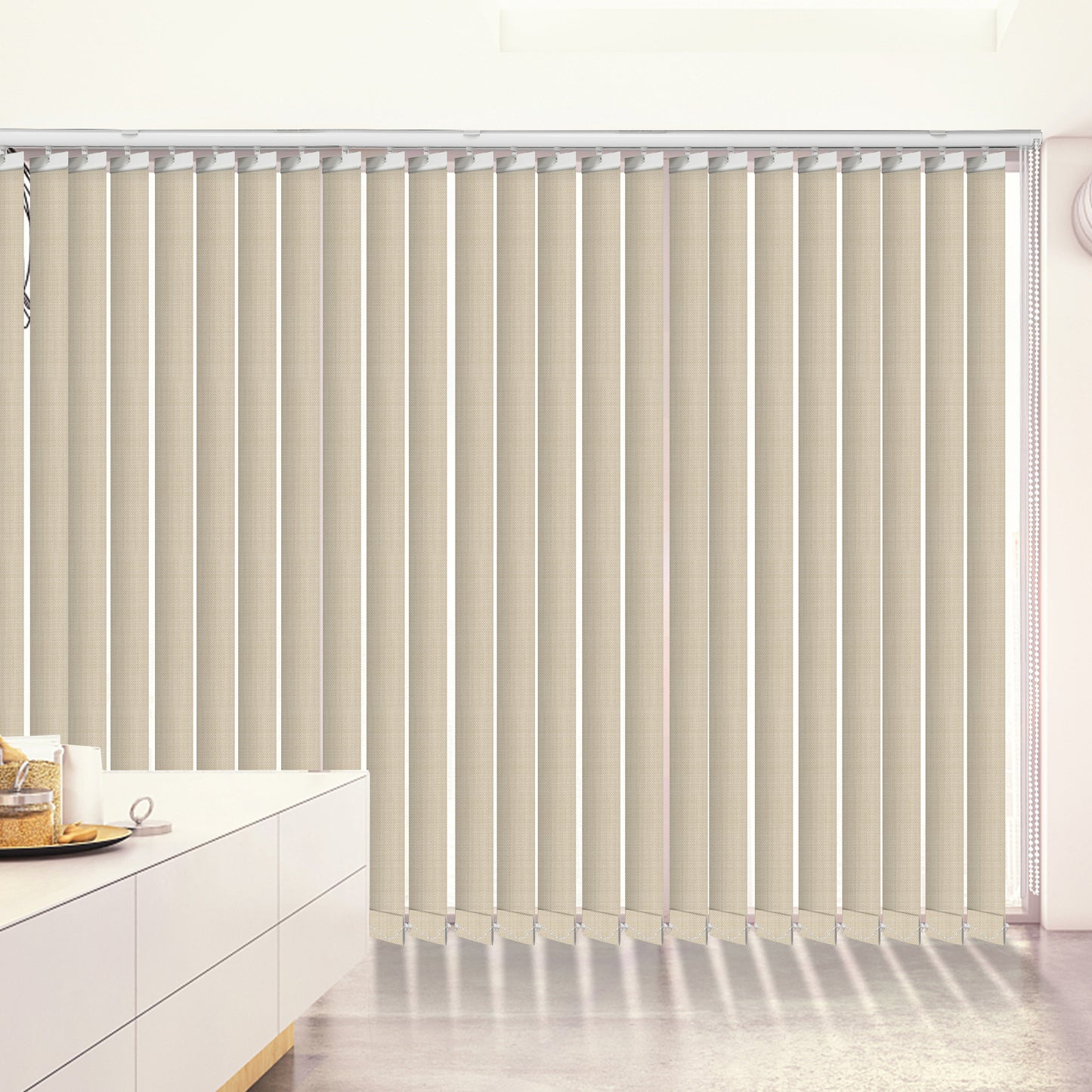 100% Blackout Fabric Vertical Window Shades, 3.5inch Slat Fabric Thermal Insulated Energy Saving UV Protection Decoration Vertical Window Blinds Valued