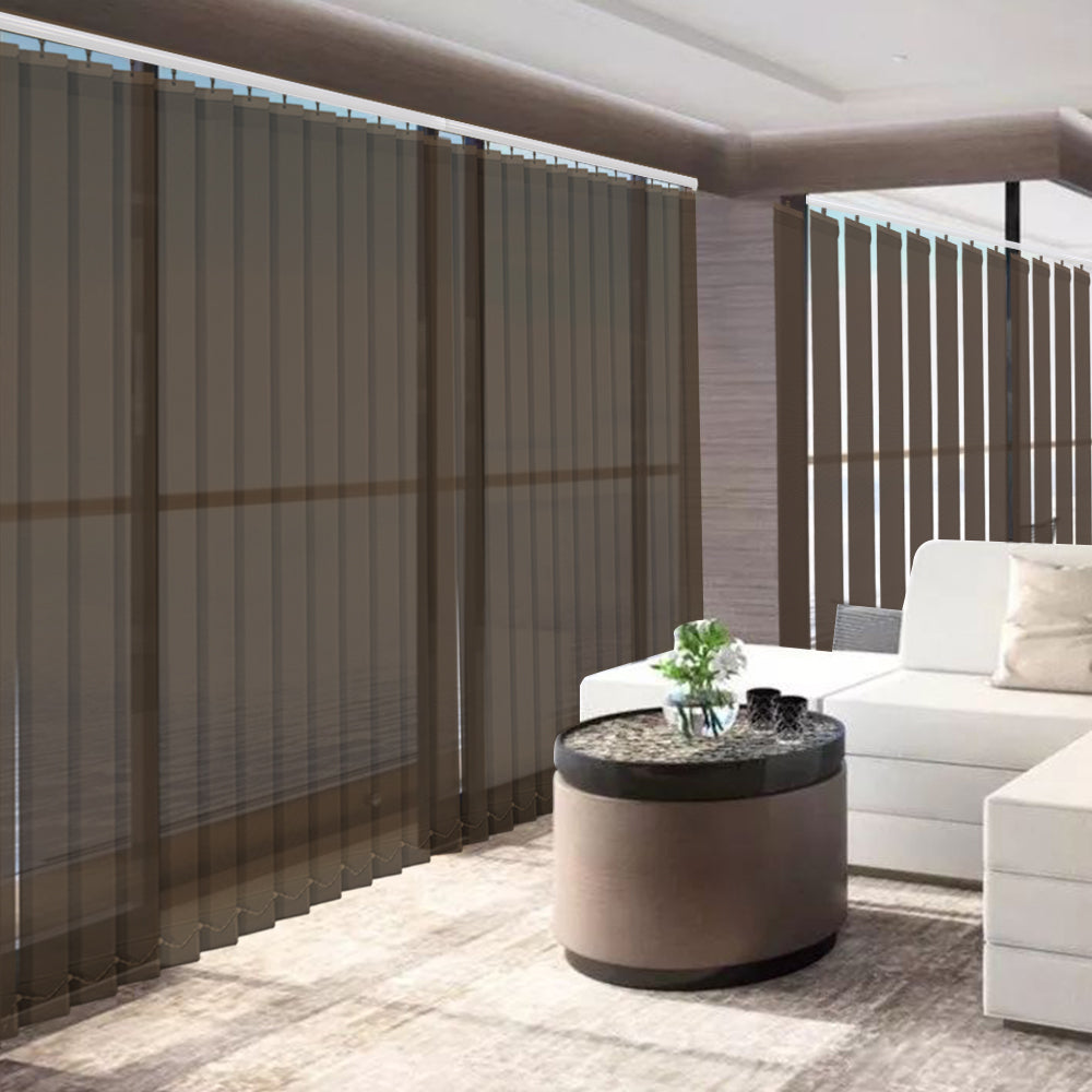 Cordless Solar Vertical Window Blinds, 5% Mesh Fabric, Light Fitering, Reduce Sun Glare, UV Protection, Beige Window Shades for Slidding Door, French Window, Room Divider, Glass Wall