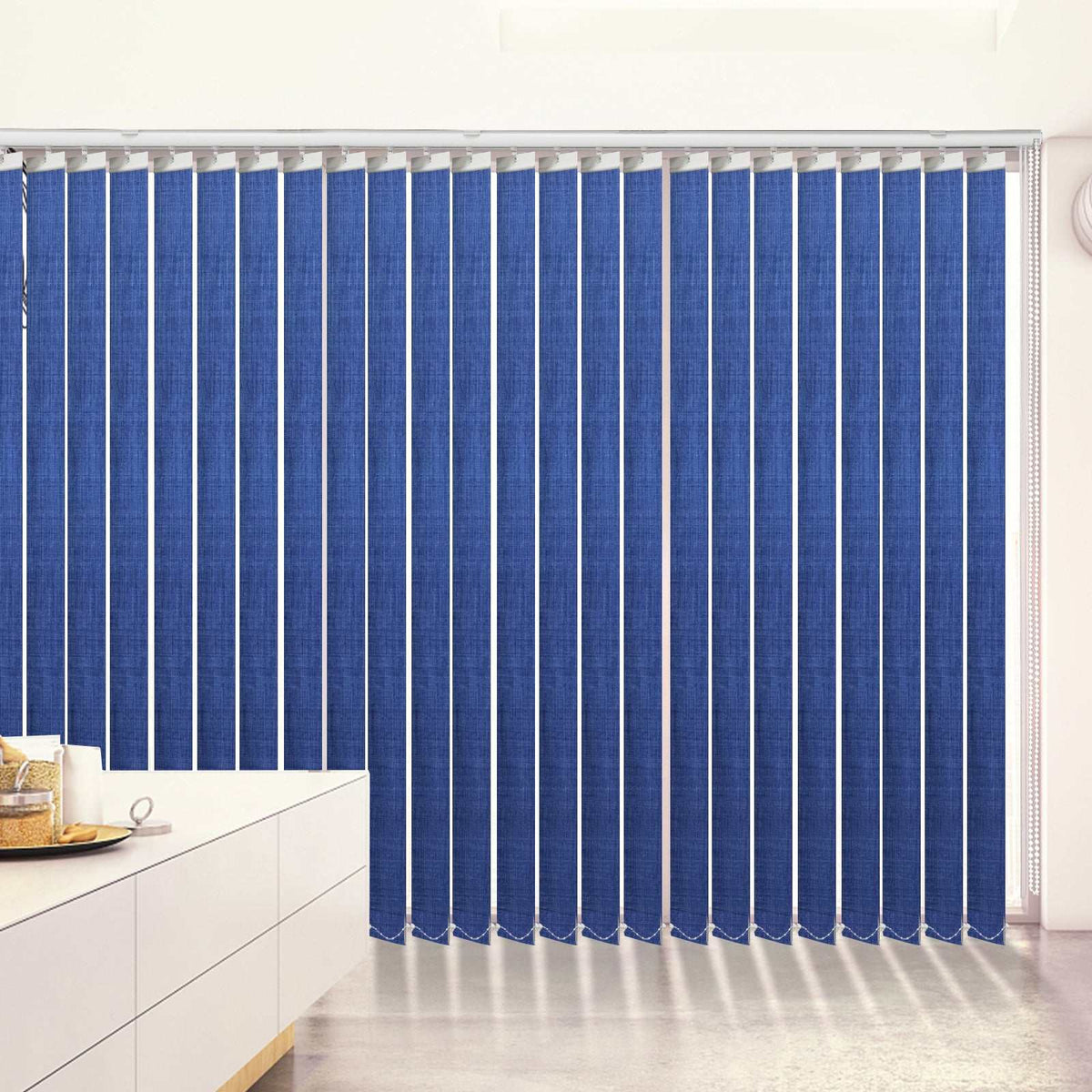 LANTIME blackout fabric vertical blinds with 3.5-inch slats for energy saving and light control