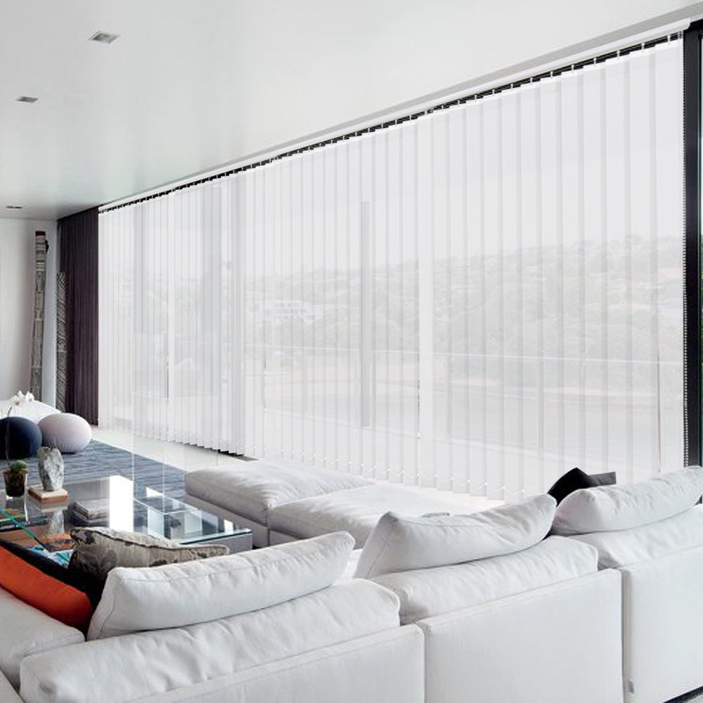 Cordless Solar Vertical Window Blinds, 5% Mesh Fabric, Light Fitering, Reduce Sun Glare, UV Protection, Beige Window Shades for Slidding Door, French Window, Room Divider, Glass Wall