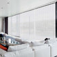 LANTIME Solar Mesh beige cordless vertical blinds with 5% openness on sliding door reducing sun glare and UV protection