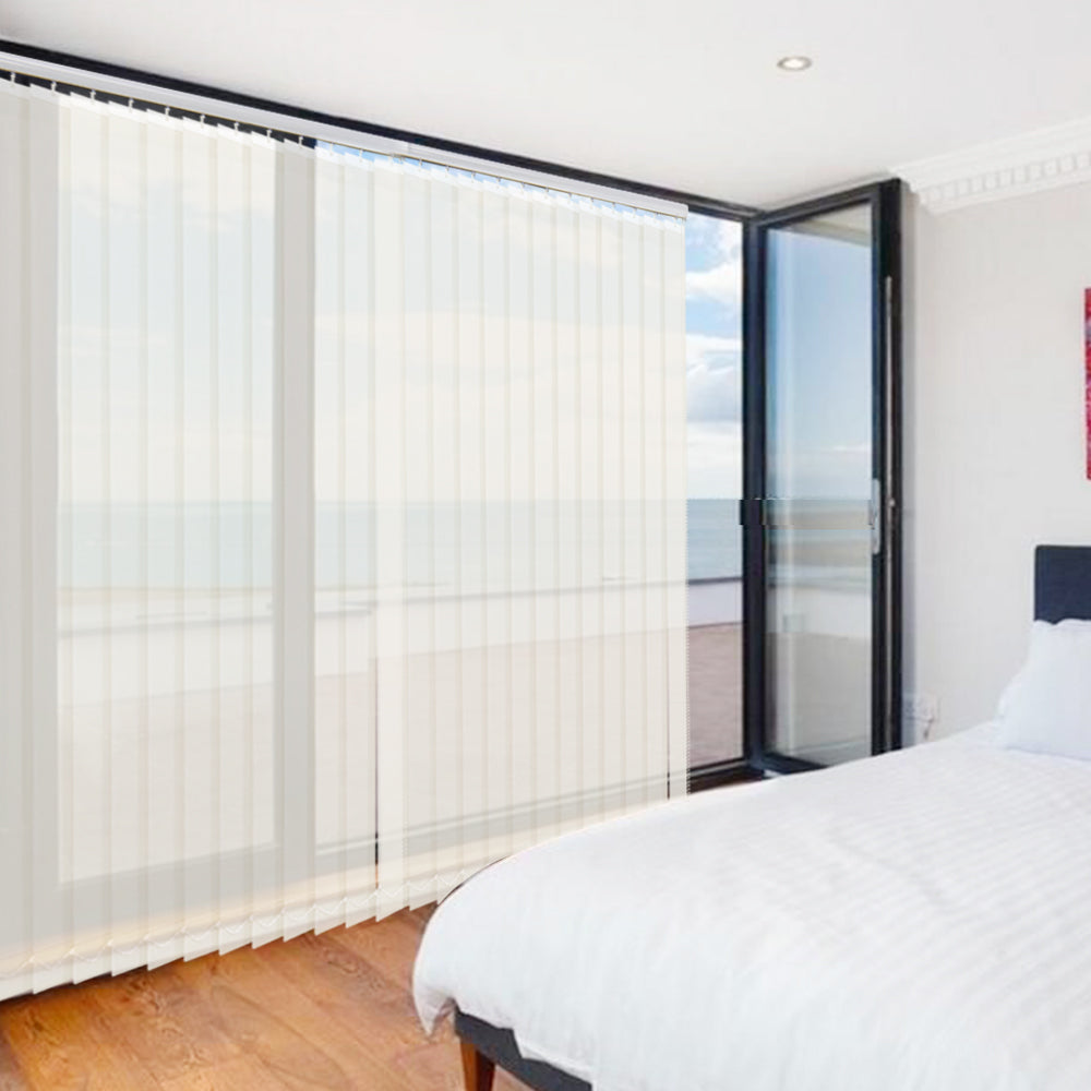 Cordless Solar Vertical Window Blinds, 5% Mesh Fabric, Light Fitering, Reduce Sun Glare, UV Protection, Beige Window Shades for Slidding Door, French Window, Room Divider, Glass Wall