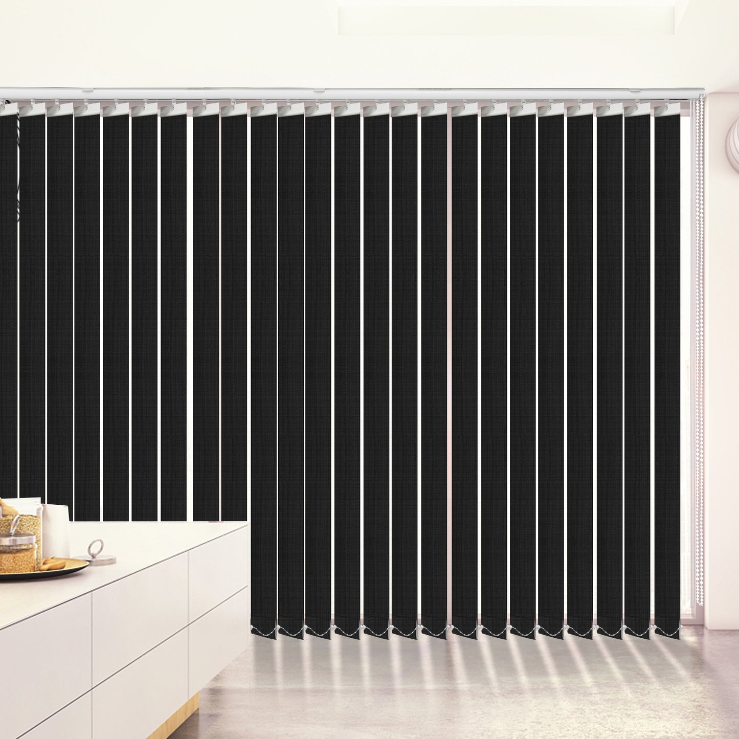 100% Blackout Fabric Vertical Window Shades, 3.5inch Slat Fabric Thermal Insulated Energy Saving UV Protection Decoration Vertical Window Blinds Valued