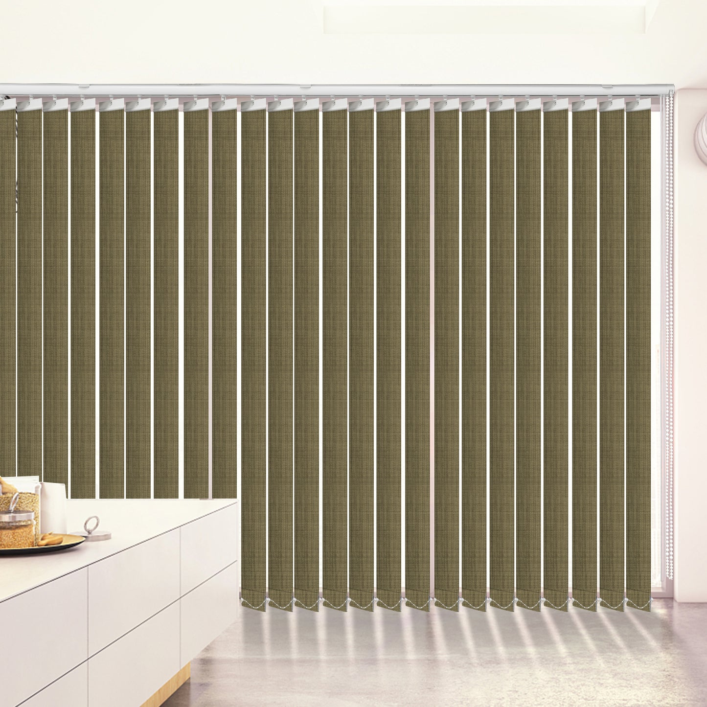 100% Blackout Fabric Vertical Window Shades, 3.5inch Slat Fabric Thermal Insulated Energy Saving UV Protection Decoration Vertical Window Blinds Valued