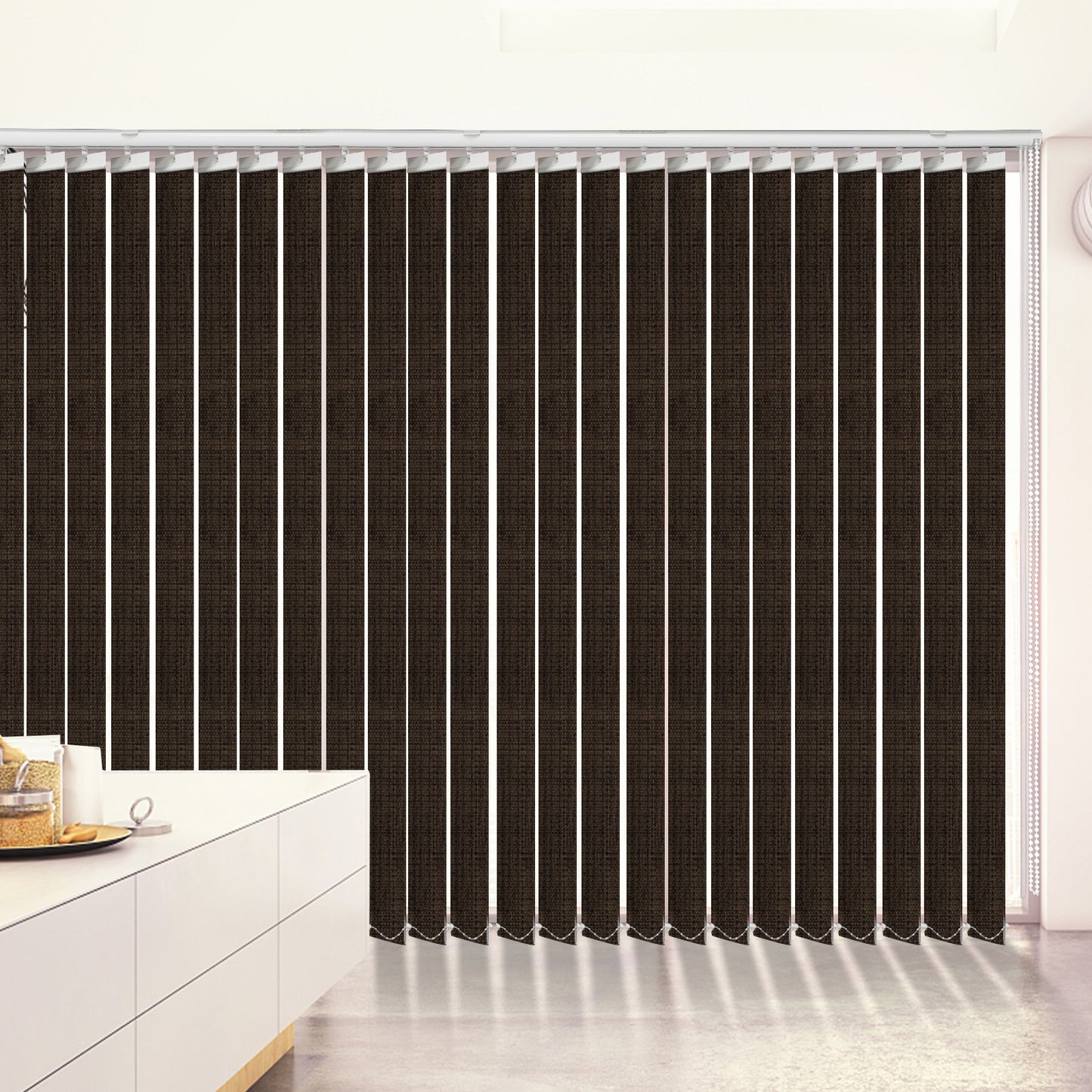 100% Blackout Fabric Vertical Window Shades, 3.5inch Slat Fabric Thermal Insulated Energy Saving UV Protection Decoration Vertical Window Blinds Valued