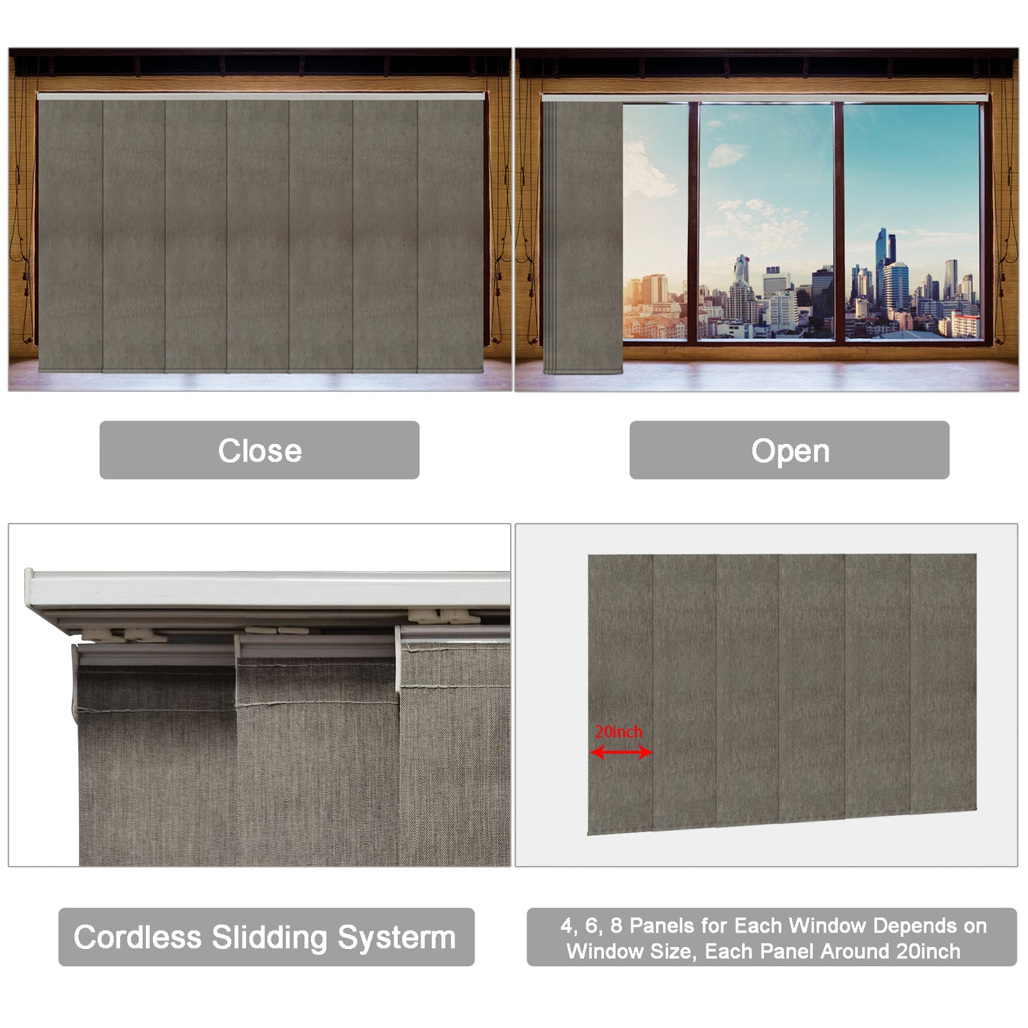 Cordless Track Blinds Sliding Panels, 100% Blackout Made to Order Vertical Blinds for Sliding Doors, Large Windows, Open Spaces and Room Dividers