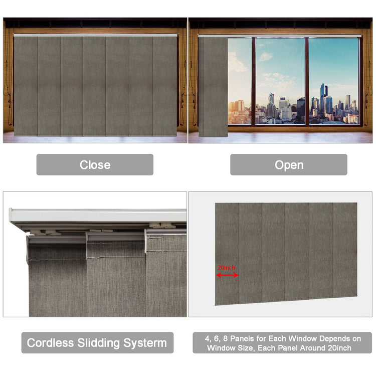 Blackout sliding panel blinds for sliding doors with cordless design and custom sizing