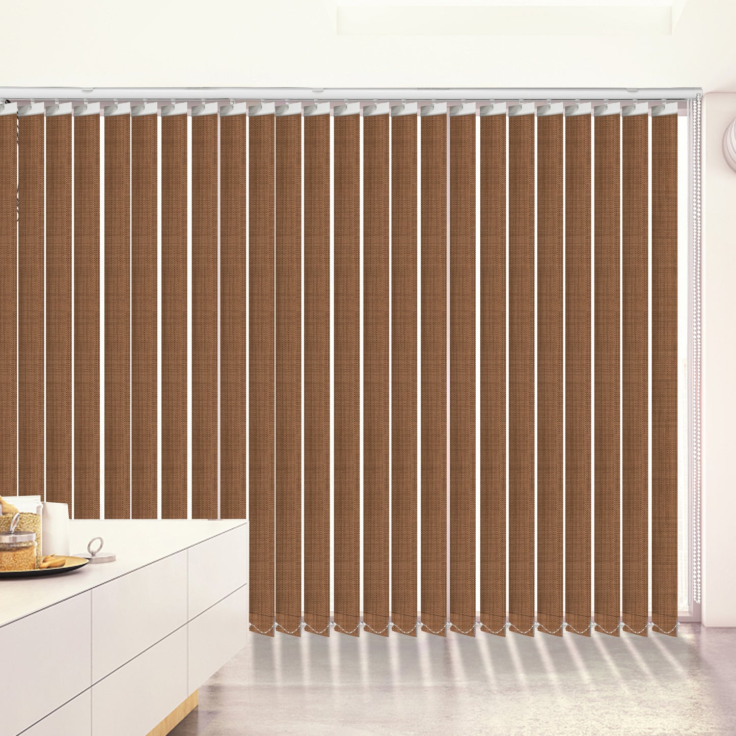100% Blackout Fabric Vertical Window Shades, 3.5inch Slat Fabric Thermal Insulated Energy Saving UV Protection Decoration Vertical Window Blinds Valued