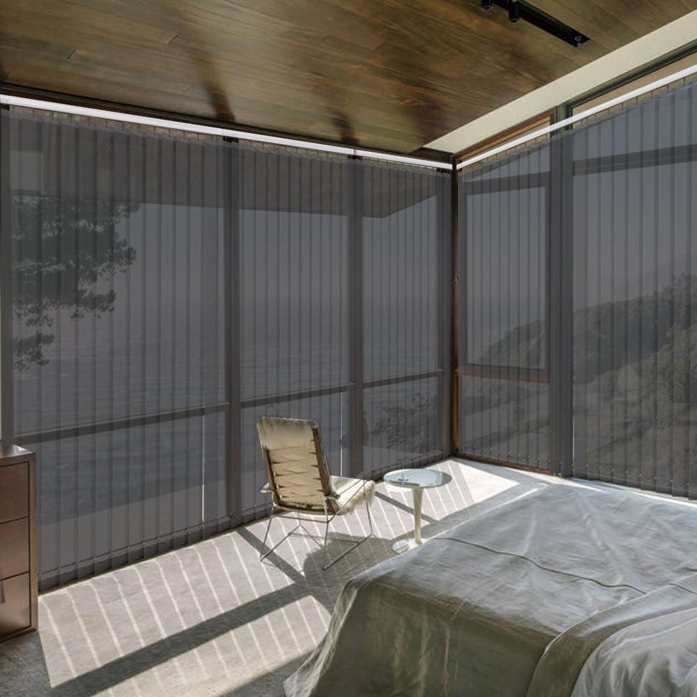 Cordless Solar Vertical Window Blinds, 5% Mesh Fabric, Light Fitering, Reduce Sun Glare, UV Protection, Beige Window Shades for Slidding Door, French Window, Room Divider, Glass Wall