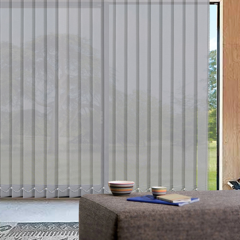 Cordless Solar Vertical Window Blinds, 5% Mesh Fabric, Light Fitering, Reduce Sun Glare, UV Protection, Beige Window Shades for Slidding Door, French Window, Room Divider, Glass Wall