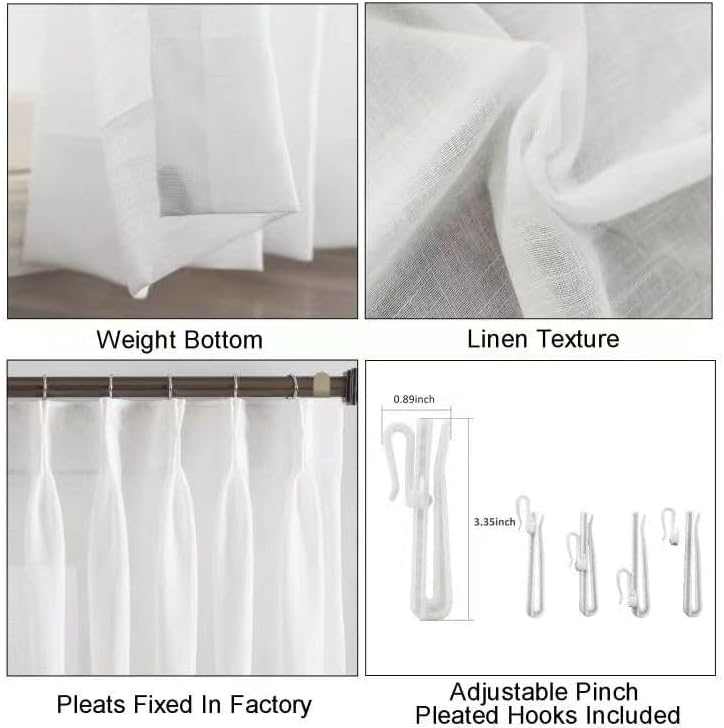 LANTIME faux linen pinch pleat sheer curtains semi-sheer set of 2 with custom length and UV protection