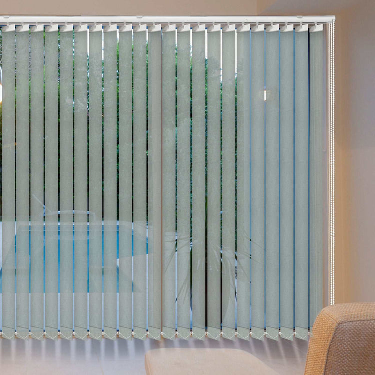 LANTIME Sheer Vertical Blinds cordless purple UV protection on sliding door with modern minimalist design
