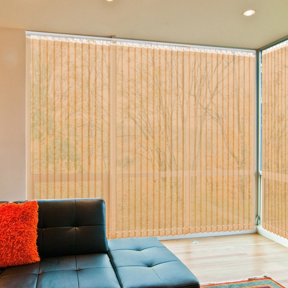 Cordless Solar Vertical Window Blinds, 5% Mesh Fabric, Light Fitering, Reduce Sun Glare, UV Protection, Beige Window Shades for Slidding Door, French Window, Room Divider, Glass Wall