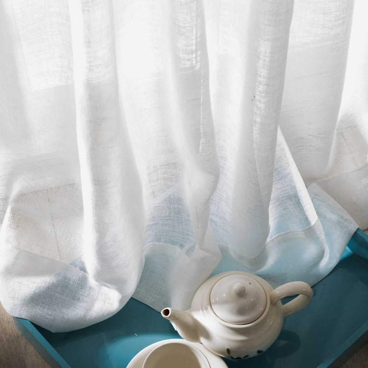 LANTIME Faux Linen Sheer Curtains double pinch pleat white set of 2 with custom length and linen texture