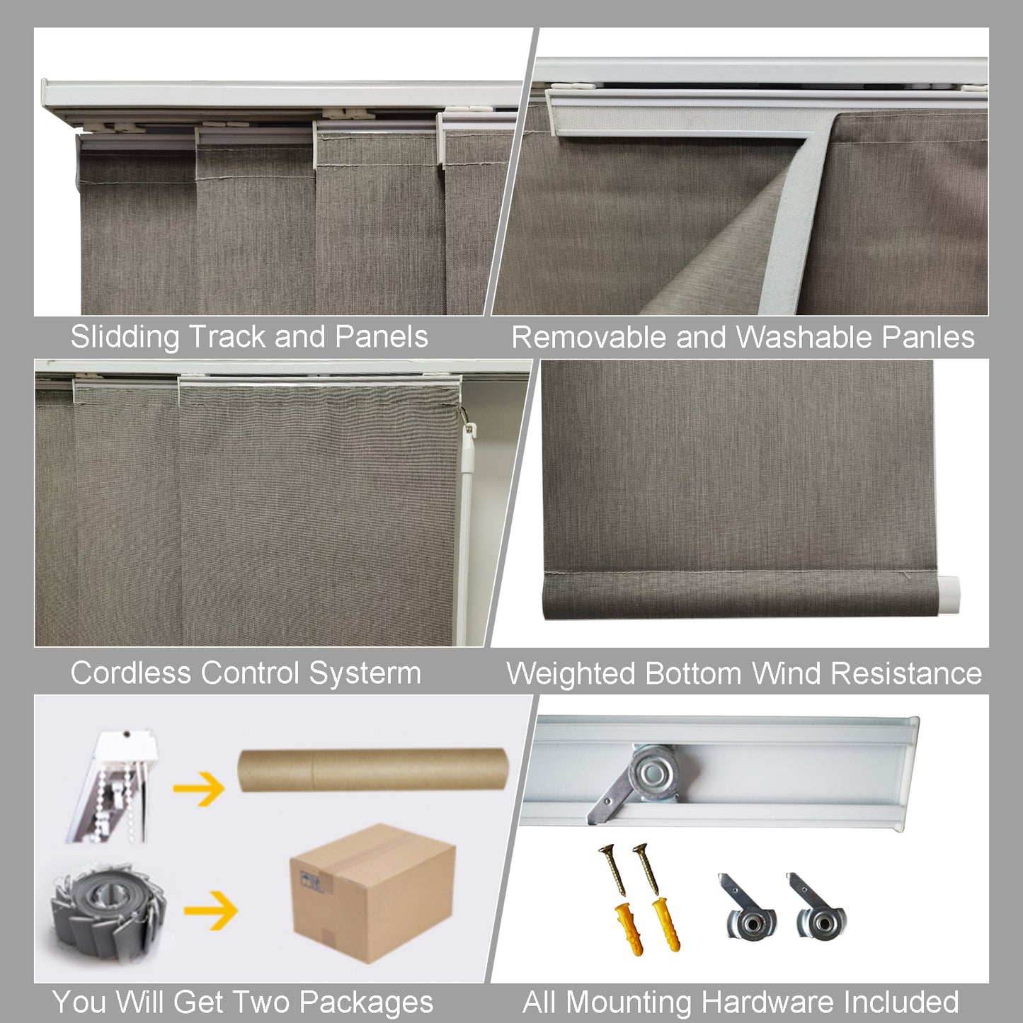 Cordless Track Blinds Sliding Panels, 100% Blackout Made to Order Vertical Blinds for Sliding Doors, Large Windows, Open Spaces and Room Dividers