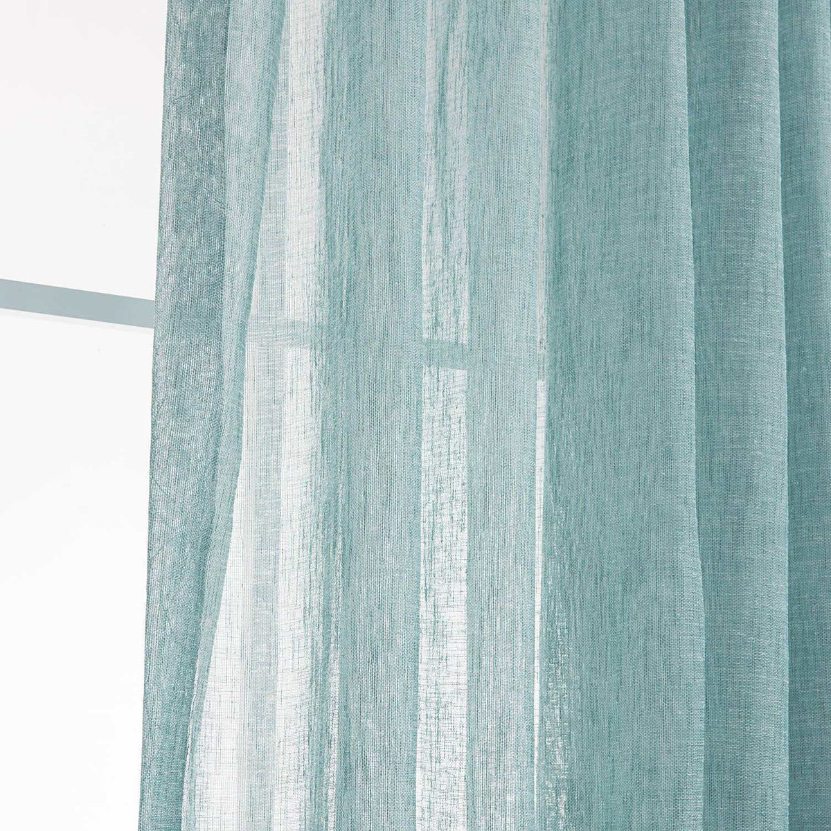 LANTIME Faux Linen Sheer Curtains with double pinch pleat, linen texture, UV protection, and custom length option, set of 2 panels.