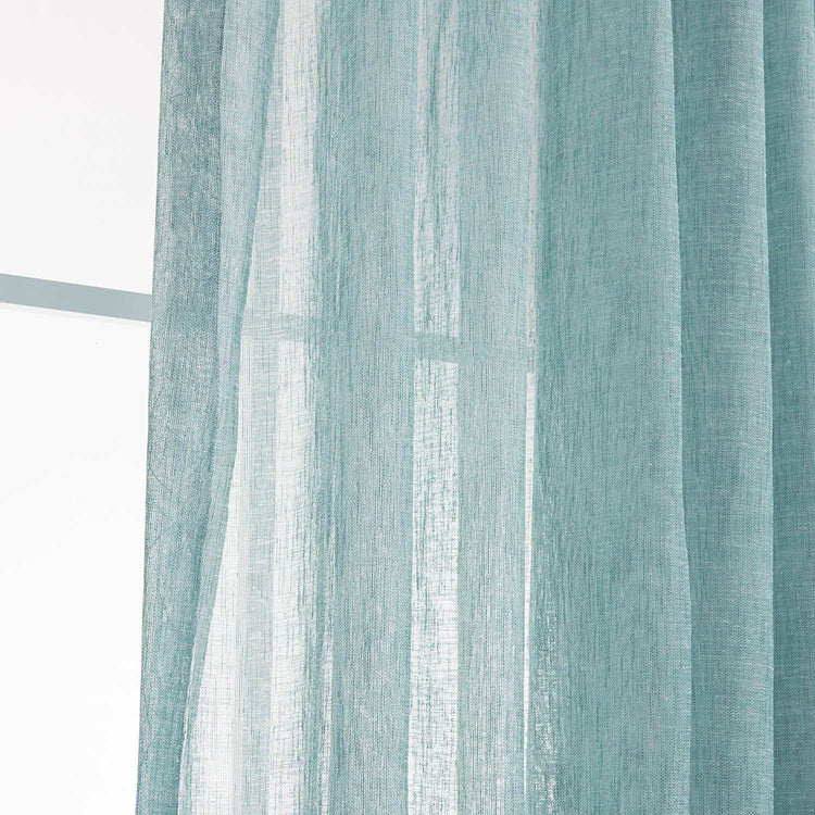 LANTIME Faux Linen Sheer Curtains with double pinch pleat, linen texture, UV protection, and custom length option, set of 2 panels.