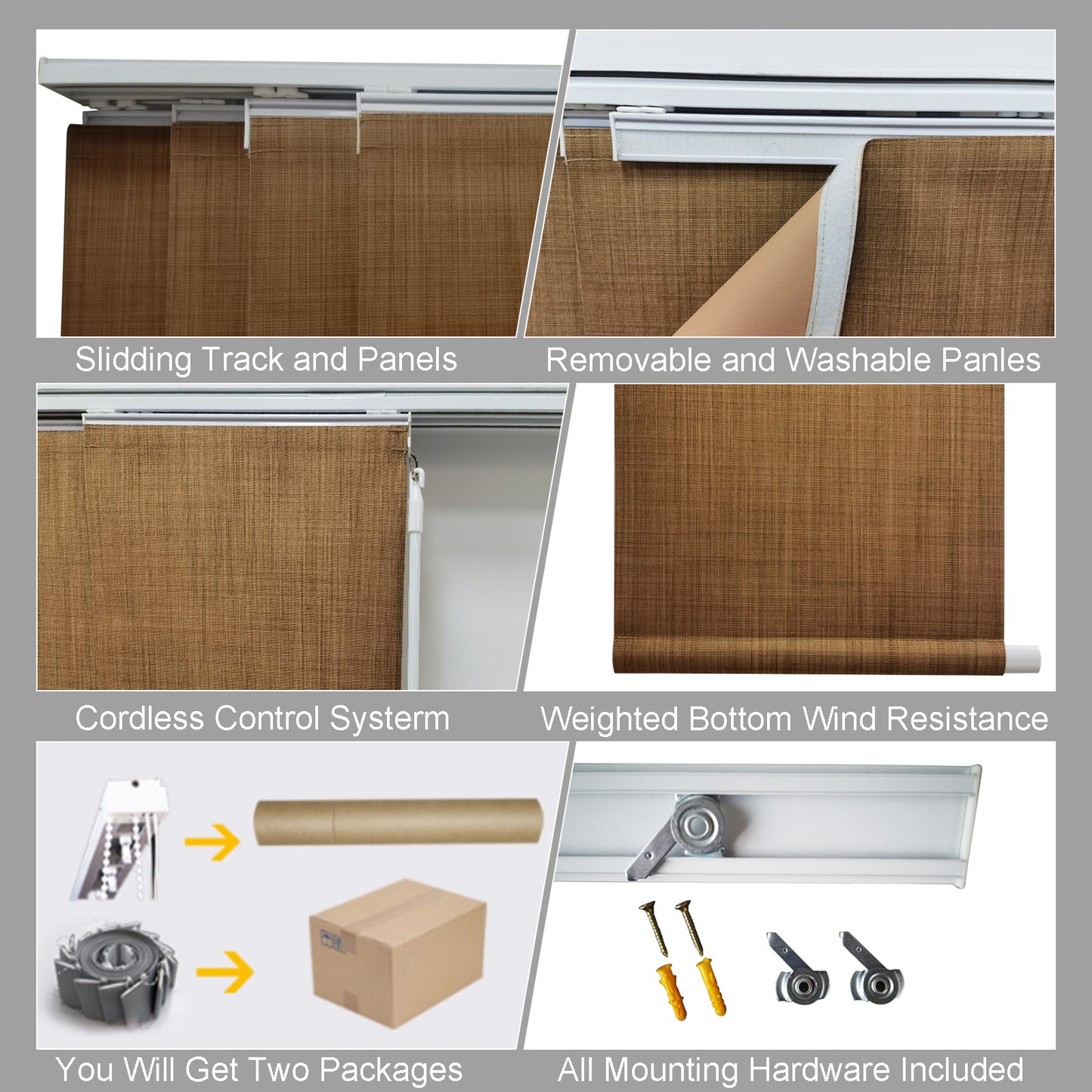 Cordless Track Blinds Sliding Panels, 100% Blackout Made to Order Vertical Blinds for Sliding Doors, Large Windows, Open Spaces and Room Dividers