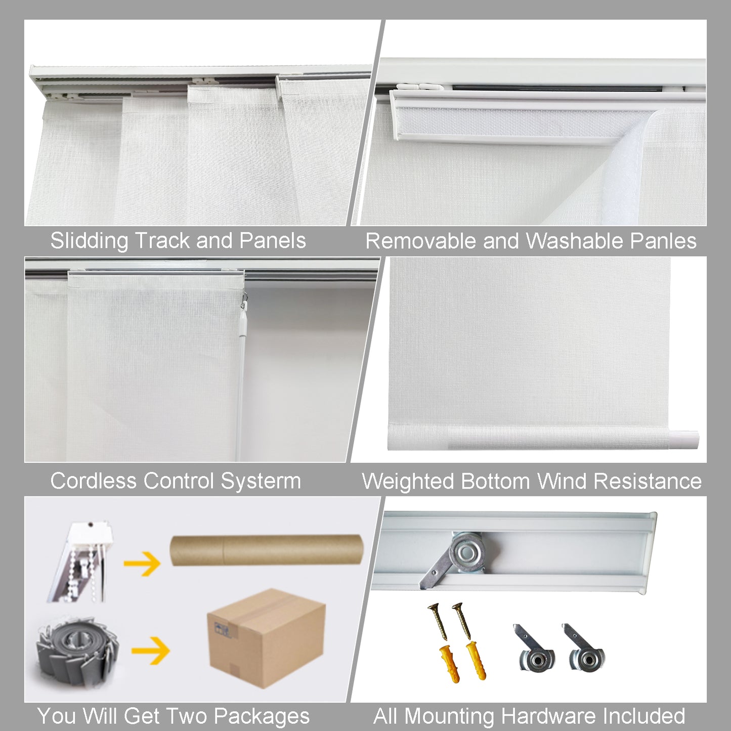 Cordless Sliding Panels Track Blinds, Sheer Fabric Light Fitering, Reduce Sun Glare, UV Protection Vertical Blinds for Large Windows, Sliding Doors, Open Spaces and Room Dividers