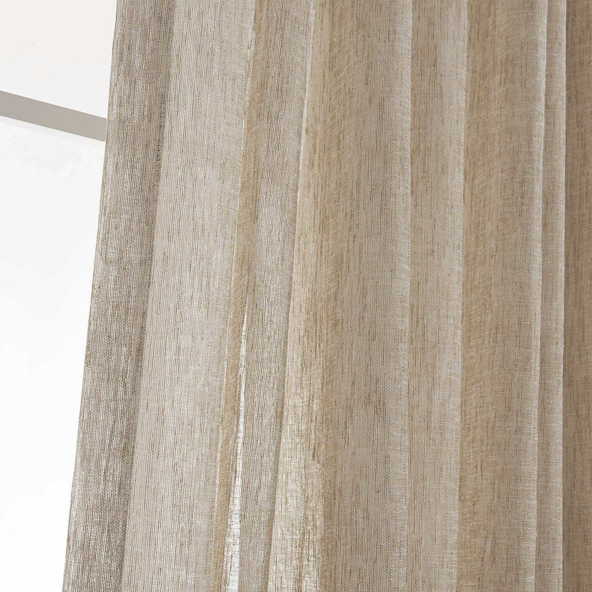 LANTIME Faux Linen Sheer Curtains set of 2 with double pinch pleat and custom length, linen texture, UV protection, and machine washable.