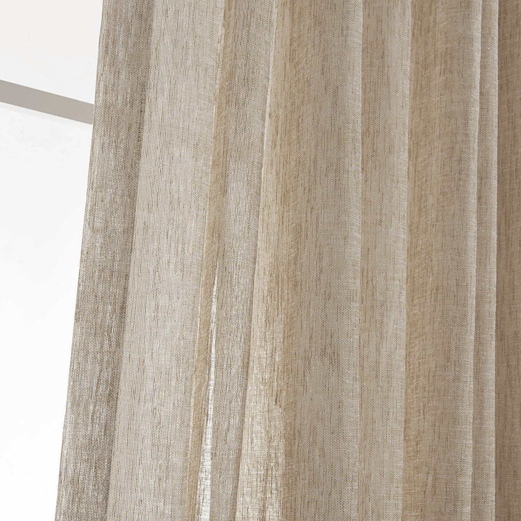 LANTIME Faux Linen Sheer Curtains set of 2 with double pinch pleat and custom length, linen texture, UV protection, and machine washable.