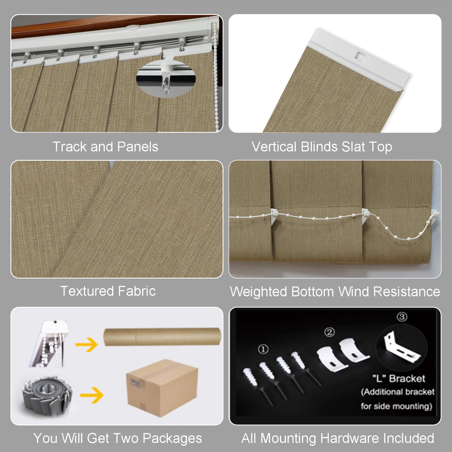 100% Blackout Fabric Vertical Window Shades, 3.5inch Slat Fabric Thermal Insulated Energy Saving UV Protection Decoration Vertical Window Blinds Valued