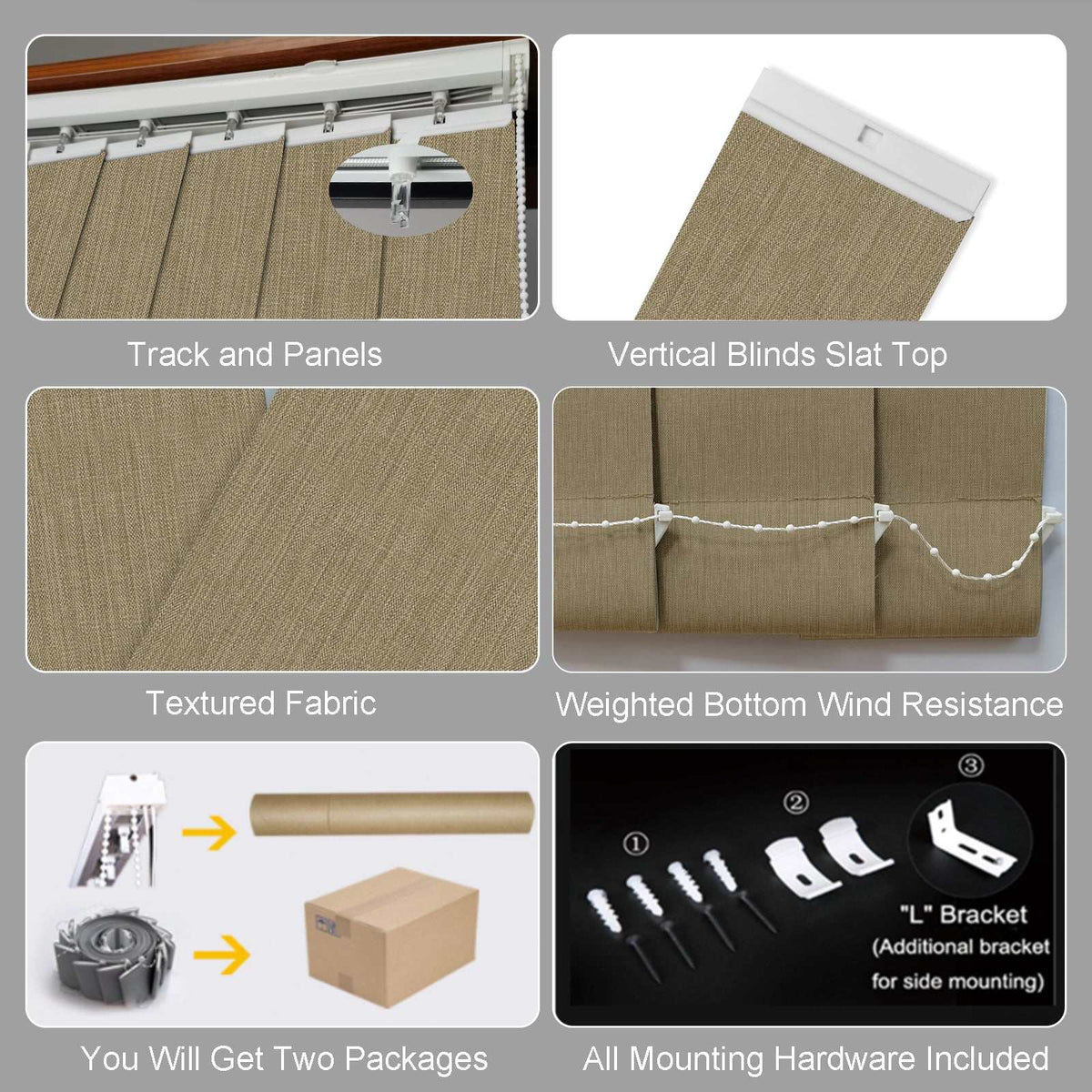LANTIME Fabric Vertical Blinds 3.5 inch slats light filtering for windows and doors