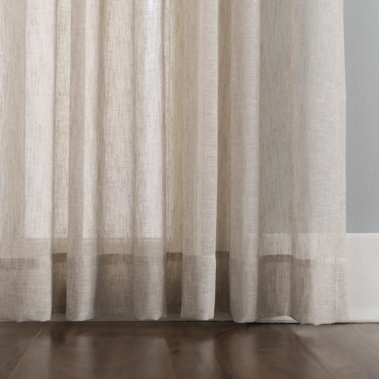 LANTIME Faux Linen Sheer Curtains double pinch pleat set of 2 with linen texture and UV protection