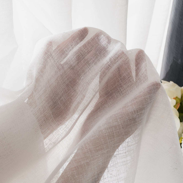 LANTIME Faux Linen Sheer Curtains double pinch pleat set of 2 custom length with linen texture and UV protection