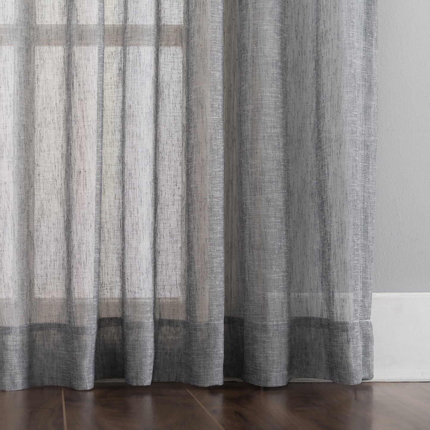 LANTIME Sheer Curtains , Faux Linen Double Pleats Window Sheer Curtains Panels Drapery for Home, Hotel, Office, Set of 2