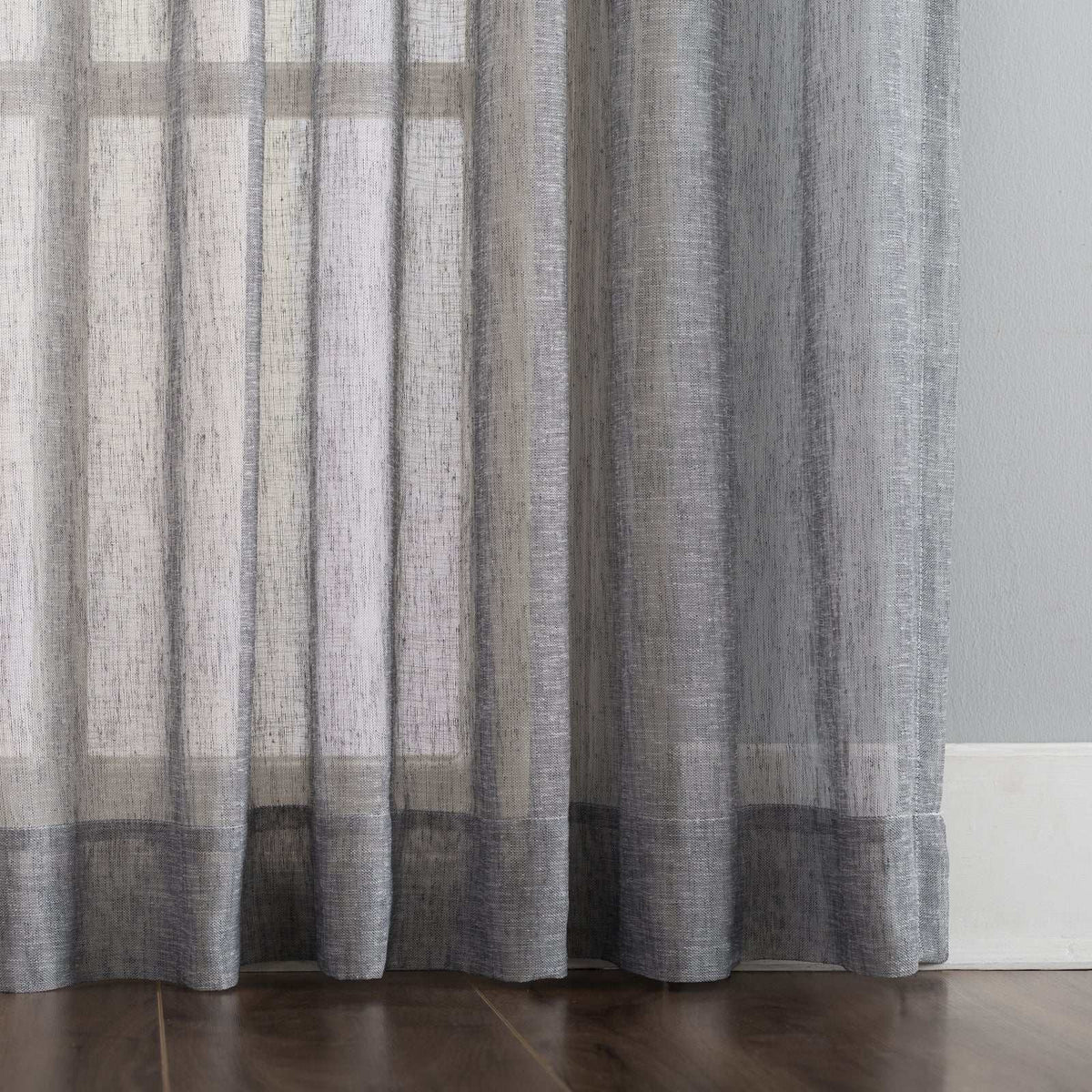 LANTIME Faux Linen Sheer Curtains double pinch pleat set of 2 with linen texture and UV protection