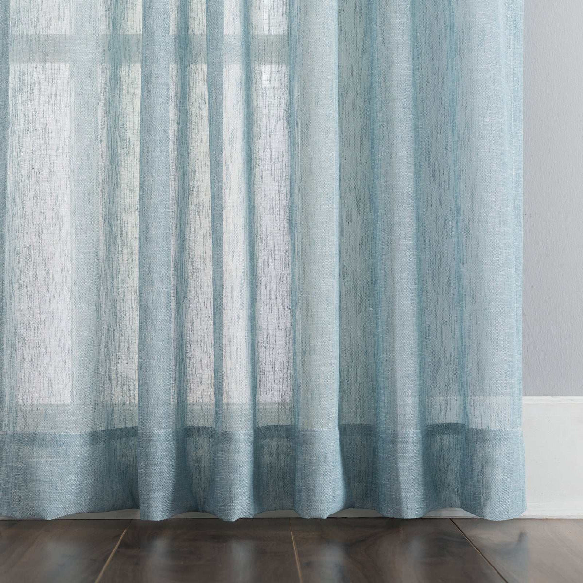 LANTIME Faux Linen Sheer Curtains set of 2 with double pinch pleats and custom length in soft linen texture